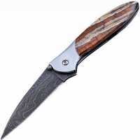 Полуавтоматический складной нож Santa Fe Kershaw Leek, дамасская сталь, рукоять сталь с накладкой из зуба мамонта купить в Костроме