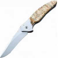 Полуавтоматический складной нож Santa Fe Kershaw Shallot, сталь 14C28N, рукоять сталь с накладкой из зуба мамонта купить в Костроме