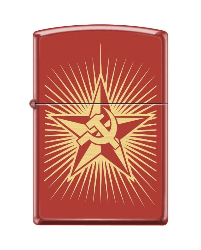 Зажигалка ZIPPO Серп и Молот на Звезде, латунь/сталь с покрытием Red Matte, красная, 36x12x56 мм